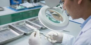 Quality control inspection for medical equipment and surgical supplies at Hawks Merchants.